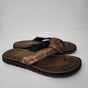 CLARKS Fenner Nerice Thongs Womens 9 Flip Flops Brown Leather Slip On Sandals